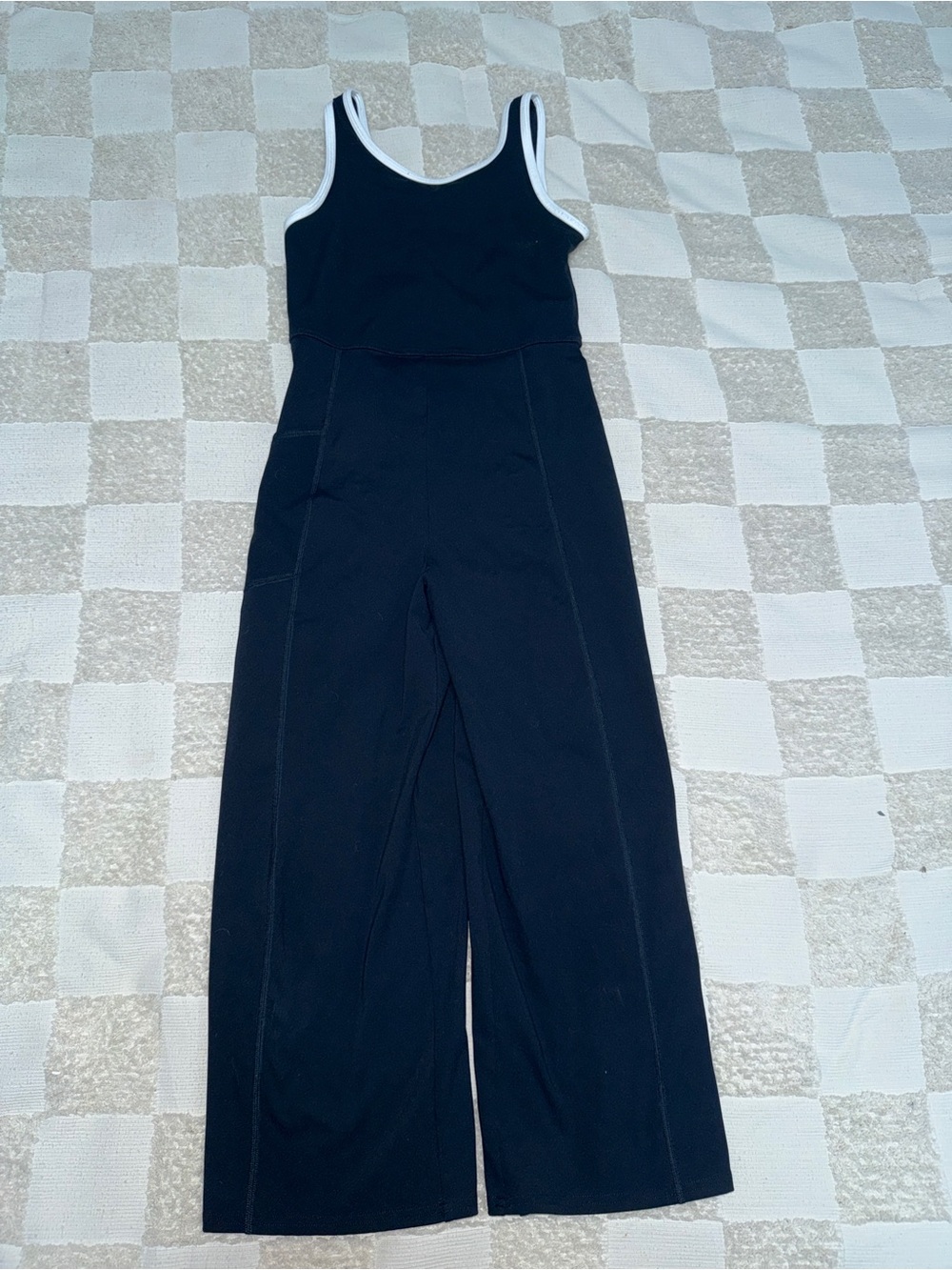 Abercrombie YPB‎ Black Wide-Leg Jumpsuit with White Trim 9/10